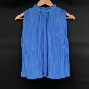 Zara Women's Sleeveless Pleated Top XS Blue Tie-Back Going Out Top Office Career